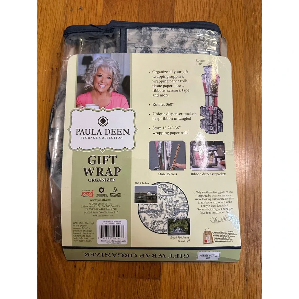 Paula Deen Storage Collection Gift Wrap Organizer Toile Blue White 15 Rolls NEW